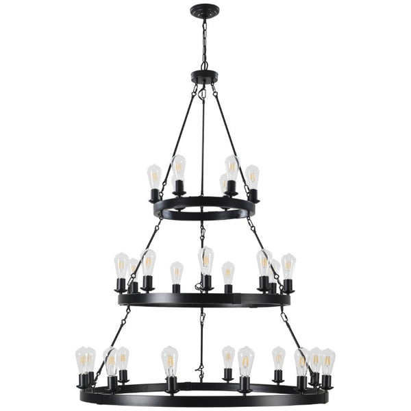 English Elm New 27 Bulb Matte Black Metal Ring Chandelier Industrial Modern Dining Room Pendant W1340119961