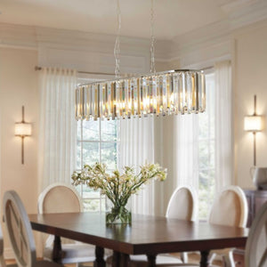 English Elm New 39 Inch Chrome Crystal Rectangle Chandelier K9 Faceted Strips for Dining Rooms W1340120173