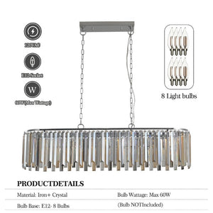 English Elm New 39 Inch Chrome Crystal Rectangle Chandelier K9 Faceted Strips for Dining Rooms W1340120173