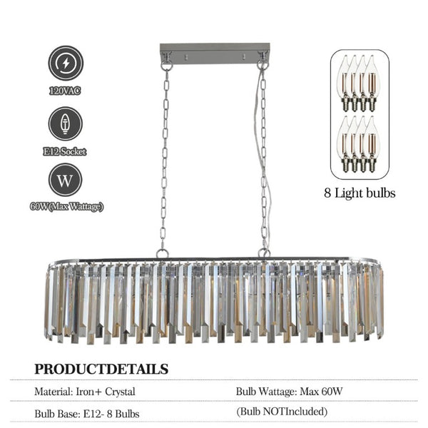 English Elm New 39 Inch Chrome Crystal Rectangle Chandelier K9 Faceted Strips for Dining Rooms W1340120173
