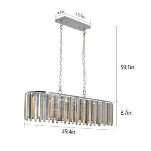 English Elm New 39 Inch Chrome Crystal Rectangle Chandelier K9 Faceted Strips for Dining Rooms W1340120173