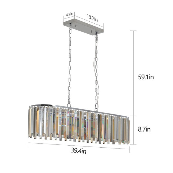 English Elm New 39 Inch Chrome Crystal Rectangle Chandelier K9 Faceted Strips for Dining Rooms W1340120173