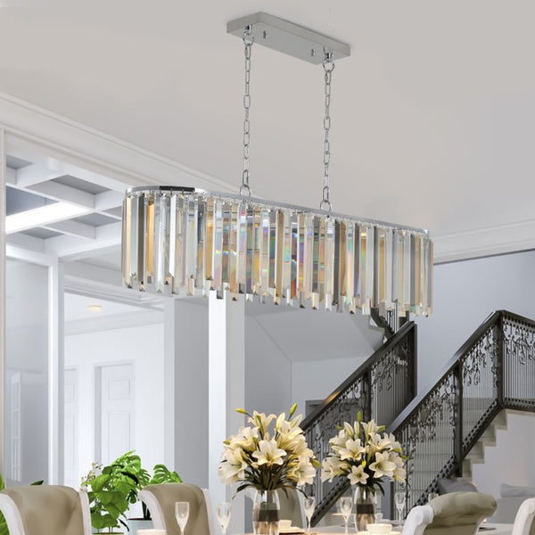 English Elm New 39 Inch Chrome Crystal Rectangle Chandelier K9 Faceted Strips for Dining Rooms W1340120173