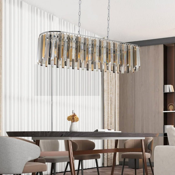 English Elm New 39 Inch Chrome Crystal Rectangle Chandelier K9 Faceted Strips for Dining Rooms W1340120173