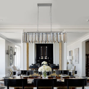 English Elm New 39 Inch Chrome Crystal Rectangle Chandelier K9 Faceted Strips for Dining Rooms W1340120173