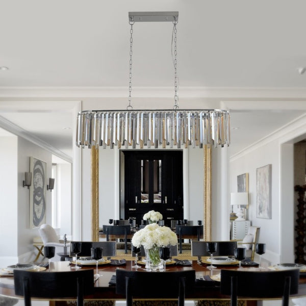 English Elm New 39 Inch Chrome Crystal Rectangle Chandelier K9 Faceted Strips for Dining Rooms W1340120173