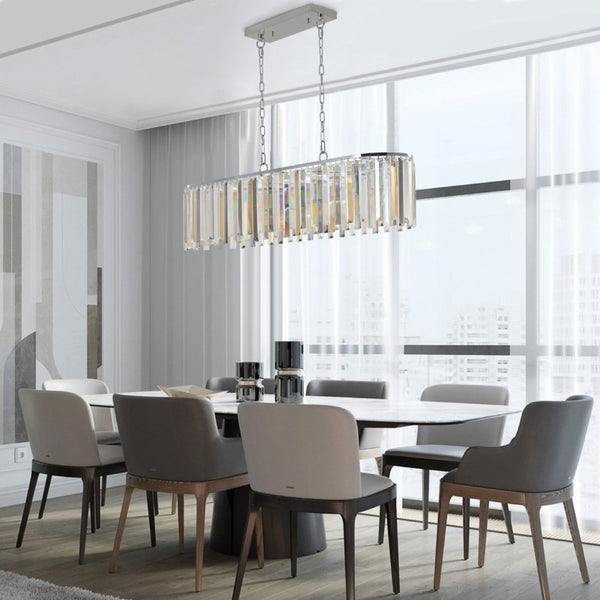 English Elm New 39 Inch Chrome Crystal Rectangle Chandelier K9 Faceted Strips for Dining Rooms W1340120173