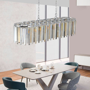 English Elm New 39 Inch Chrome Crystal Rectangle Chandelier K9 Faceted Strips for Dining Rooms W1340120173