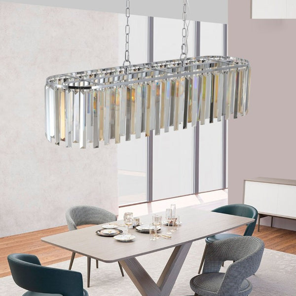 English Elm New 39 Inch Chrome Crystal Rectangle Chandelier K9 Faceted Strips for Dining Rooms W1340120173