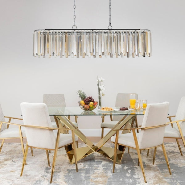 English Elm New 39 Inch Chrome Crystal Rectangle Chandelier K9 Faceted Strips for Dining Rooms W1340120173