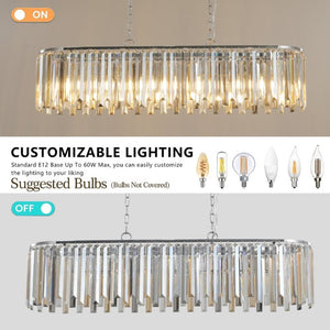 English Elm New 39 Inch Chrome Crystal Rectangle Chandelier K9 Faceted Strips for Dining Rooms W1340120173