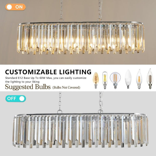 English Elm New 39 Inch Chrome Crystal Rectangle Chandelier K9 Faceted Strips for Dining Rooms W1340120173