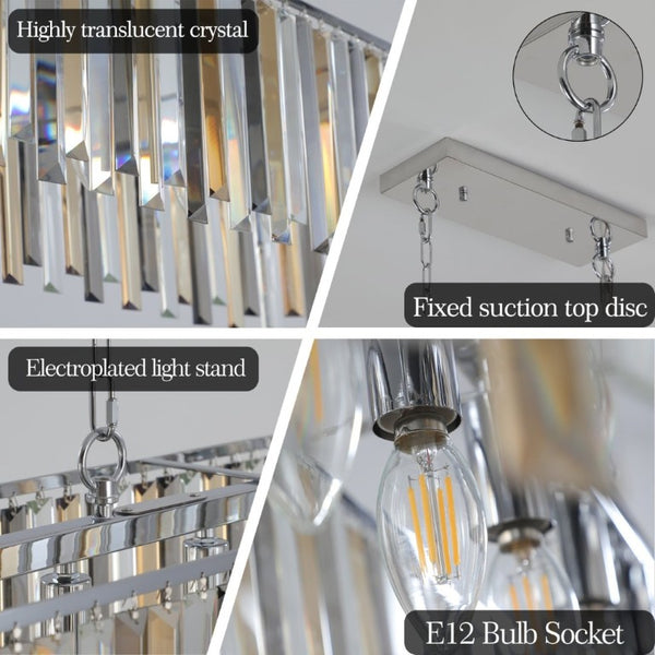 English Elm New 39 Inch Chrome Crystal Rectangle Chandelier K9 Faceted Strips for Dining Rooms W1340120173