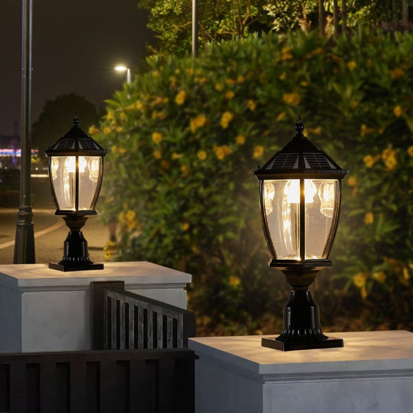English Elm 20(H 20\(H) Solar LED Outdoor Lantern Vintage Glass Panel Pathway Garden Light 2 Pack Black W1340133338