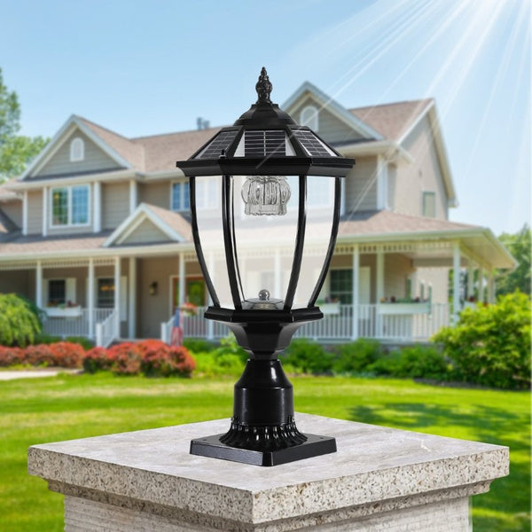 English Elm 20(H 20\(H) Solar LED Outdoor Lantern Vintage Glass Panel Pathway Garden Light 2 Pack Black W1340133338
