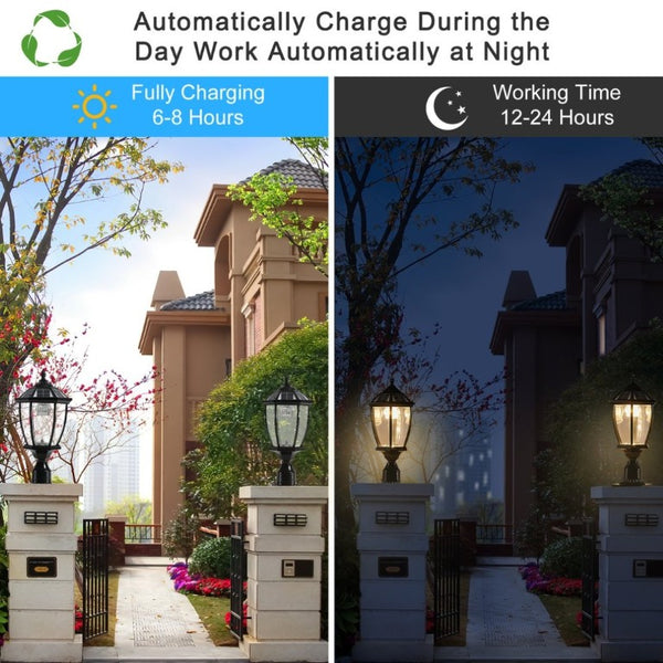 English Elm 20(H 20\(H) Solar LED Outdoor Lantern Vintage Glass Panel Pathway Garden Light 2 Pack Black W1340133338