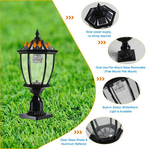 English Elm 20(H 20\(H) Solar LED Outdoor Lantern Vintage Glass Panel Pathway Garden Light 2 Pack Black W1340133338
