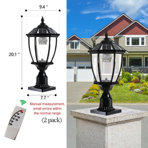 English Elm 20(H 20\(H) Solar LED Outdoor Lantern Vintage Glass Panel Pathway Garden Light 2 Pack Black W1340133338
