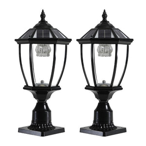 English Elm 20(H 20\(H) Solar LED Outdoor Lantern Vintage Glass Panel Pathway Garden Light 2 Pack Black W1340133338