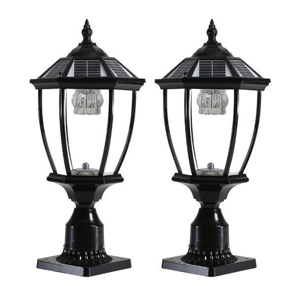 English Elm 20(H 20\(H) Solar LED Outdoor Lantern Vintage Glass Panel Pathway Garden Light 2 Pack Black W1340133338