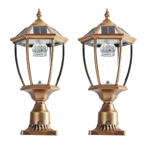 English Elm 20(H 20\(H) Solar LED Outdoor Lantern Vintage Glass Panel Pathway Garden Light 2 Pack Bronze W1340133341