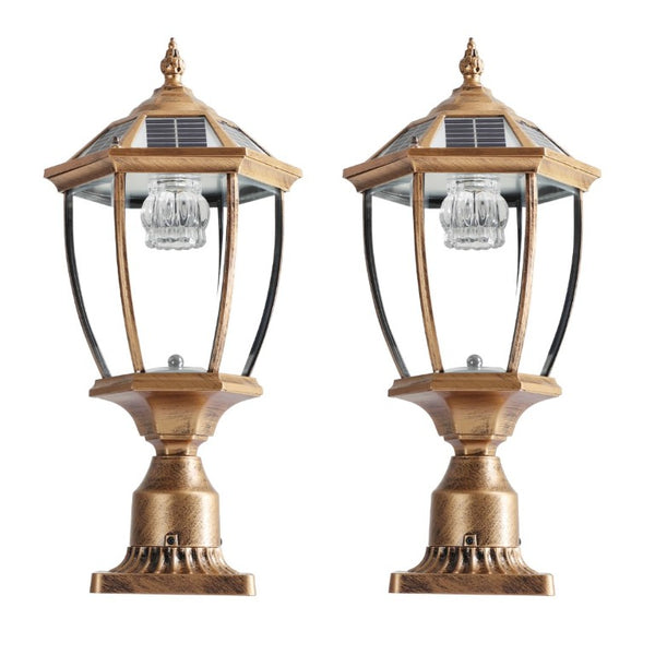 English Elm 20(H 20\(H) Solar LED Outdoor Lantern Vintage Glass Panel Pathway Garden Light 2 Pack Bronze W1340133341