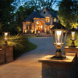 English Elm 20(H 20\(H) Solar LED Outdoor Lantern Vintage Glass Panel Pathway Garden Light 2 Pack Bronze W1340133341