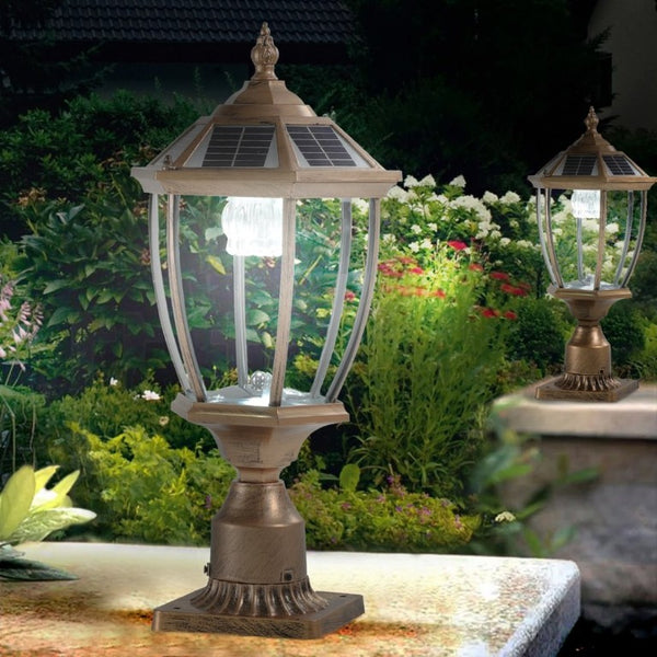 English Elm 20(H 20\(H) Solar LED Outdoor Lantern Vintage Glass Panel Pathway Garden Light 2 Pack Bronze W1340133341