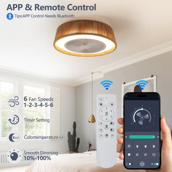 English Elm New Coastal Rope and Acrylic Ceiling Fan with LED Light Remote Dimmable for Bedroom W1340137055