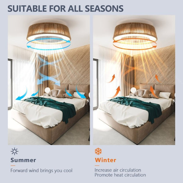 English Elm New Coastal Rope and Acrylic Ceiling Fan with LED Light Remote Dimmable for Bedroom W1340137055