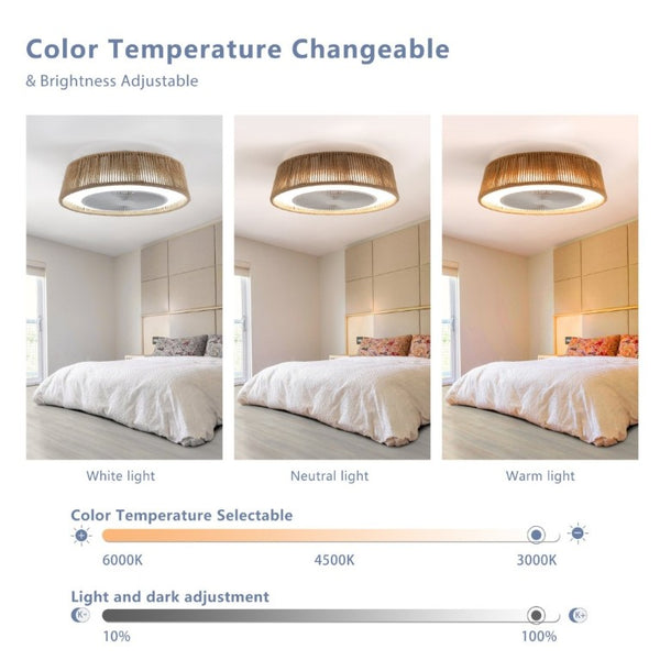 English Elm New Coastal Rope and Acrylic Ceiling Fan with LED Light Remote Dimmable for Bedroom W1340137055