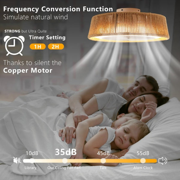 English Elm New Coastal Rope and Acrylic Ceiling Fan with LED Light Remote Dimmable for Bedroom W1340137055