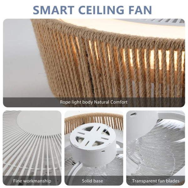 English Elm New Coastal Rope and Acrylic Ceiling Fan with LED Light Remote Dimmable for Bedroom W1340137055