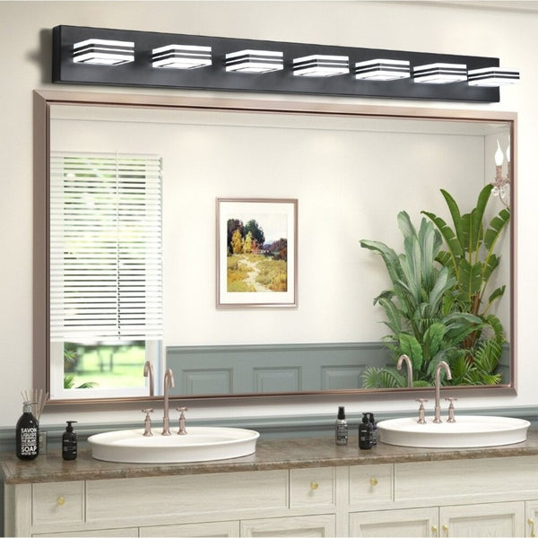 English Elm New Matte Black Seven Head LED Vanity Bar Light for Modern Bathroom Walls W1340142518