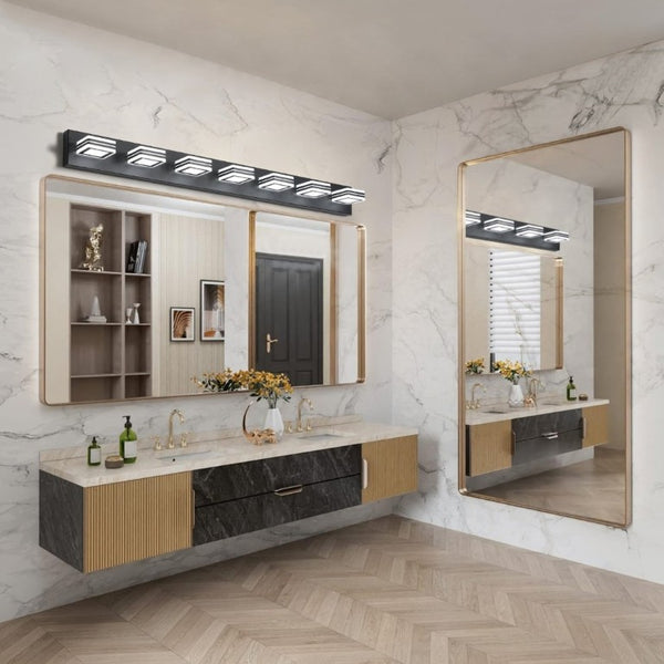 English Elm New Matte Black Seven Head LED Vanity Bar Light for Modern Bathroom Walls W1340142518
