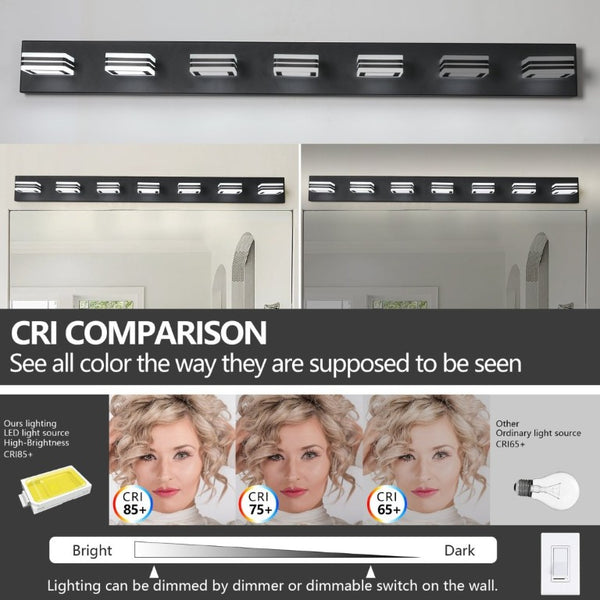 English Elm New Matte Black Seven Head LED Vanity Bar Light for Modern Bathroom Walls W1340142518