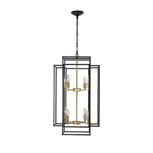 English Elm New Eight Light Matte Black Chandelier with Gold Base for Dining Foyer Kitchen W1340142524