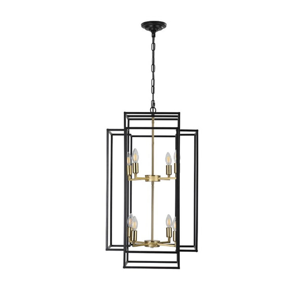 English Elm New Eight Light Matte Black Chandelier with Gold Base for Dining Foyer Kitchen W1340142524
