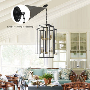 English Elm New Eight Light Matte Black Chandelier with Gold Base for Dining Foyer Kitchen W1340142524