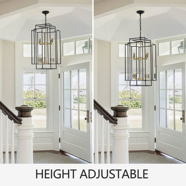 English Elm New Eight Light Matte Black Chandelier with Gold Base for Dining Foyer Kitchen W1340142524
