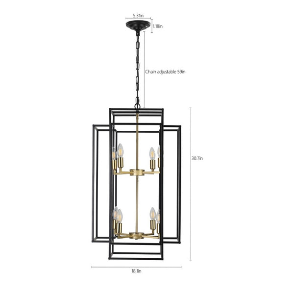 English Elm New Eight Light Matte Black Chandelier with Gold Base for Dining Foyer Kitchen W1340142524