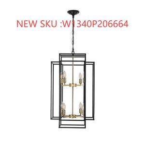 English Elm New Eight Light Matte Black Chandelier with Gold Base for Dining Foyer Kitchen W1340142524