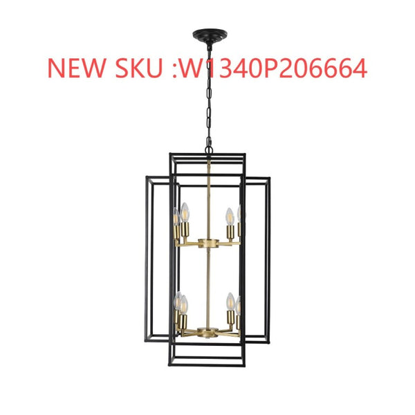 English Elm New Eight Light Matte Black Chandelier with Gold Base for Dining Foyer Kitchen W1340142524