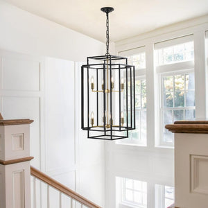 English Elm New Eight Light Matte Black Chandelier with Gold Base for Dining Foyer Kitchen W1340142524