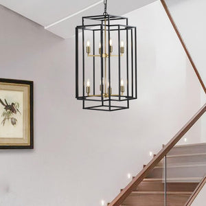 English Elm New Eight Light Matte Black Chandelier with Gold Base for Dining Foyer Kitchen W1340142524