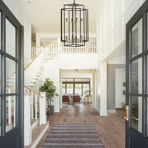 English Elm New Eight Light Matte Black Chandelier with Gold Base for Dining Foyer Kitchen W1340142524