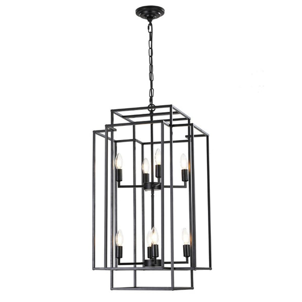 English Elm New Eight Light Matte Black Geometric Chandelier for Dining Rooms and Foyers W1340142527