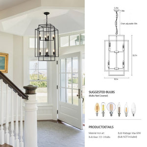 English Elm New Eight Light Matte Black Geometric Chandelier for Dining Rooms and Foyers W1340142527