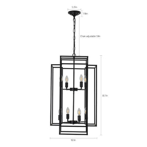 English Elm New Eight Light Matte Black Geometric Chandelier for Dining Rooms and Foyers W1340142527