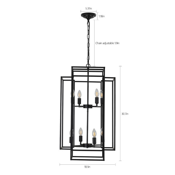 English Elm New Eight Light Matte Black Geometric Chandelier for Dining Rooms and Foyers W1340142527
